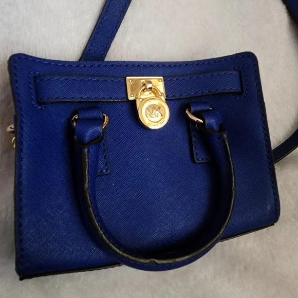 Michael Kors Mini Blue Handbag with Gold Accents - Picture 1 of 7